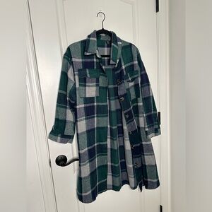 Plaid flop pocket drop shoulder coat